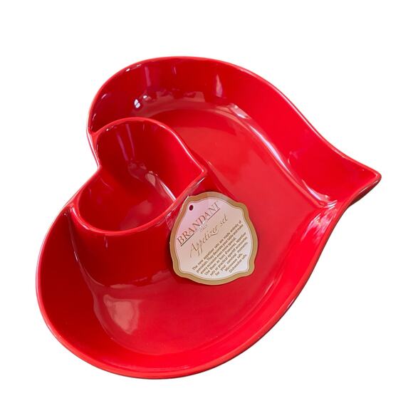 Brandani RED Heart Shaped Porcelain Appetizer Bowl 11in Valentines Day New - Picture 6 of 13